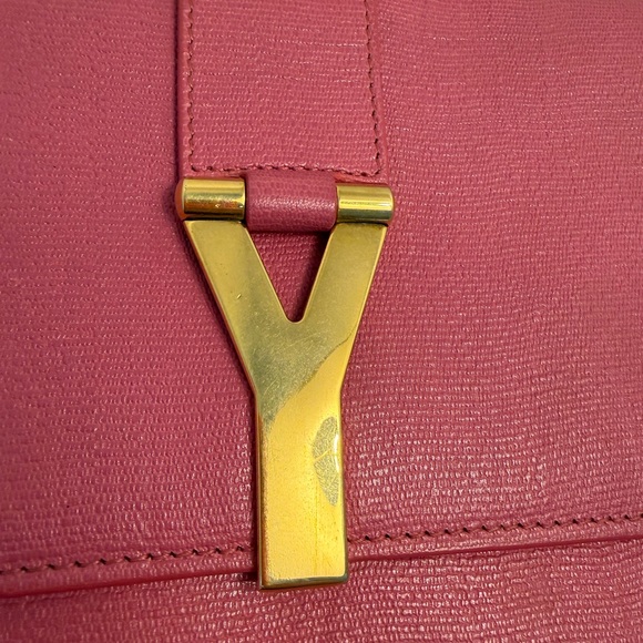 Yves Saint Laurent- YSL Y Clasp Pink Leather Clutch